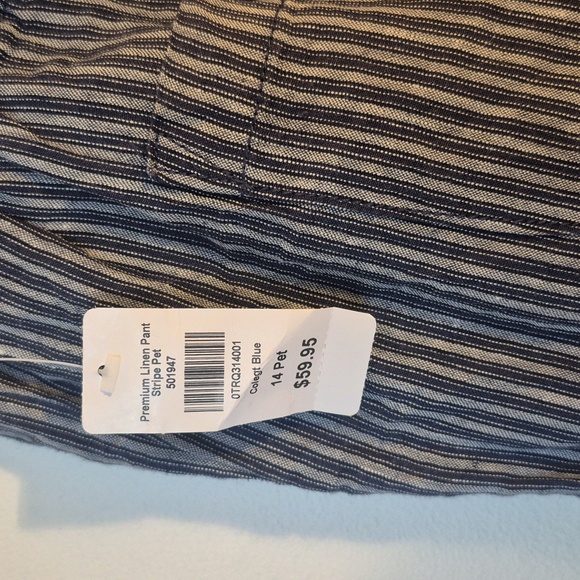 NWT L.L.Bean Premium Washable Linen Striped Pants - Collegiate Blue - 14 Petite - Picture 5 of 10